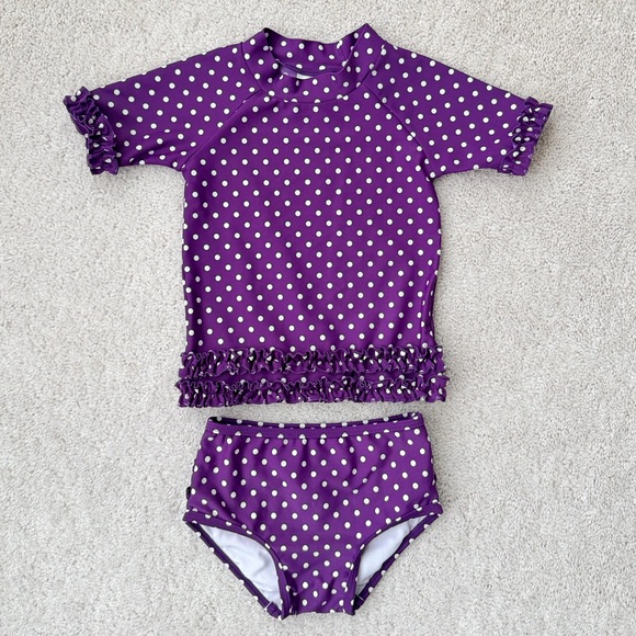 Ruffle Butts Other - Ruffle Butts Purple Polka Dot Rashguard Set